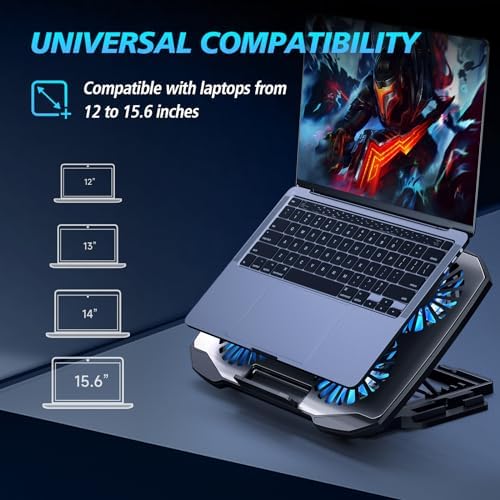 AIMIUZI Laptop Cooling Pad,Gaming Laptop Cooler with 5 Quiet Fans for 12-15.6 Inch,Laptop Cooling Stand with 5 Height Adjustable,2 USB Ports, Phone Stand