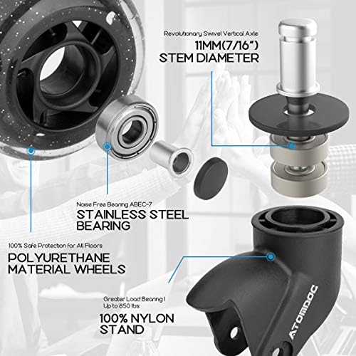 Office Chair Caster Wheels, 3" Newly Lightweight Caster Wheels & Revolutionary Swivel Vertical Axle, Safe Protection for All Floors Including Hardwood, Set of 5