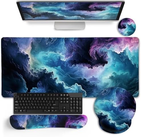 LIMKRIAN Galaxy Mouse Pad Large Desk Matt for Desktop, 4 in1 XXL Mousepad