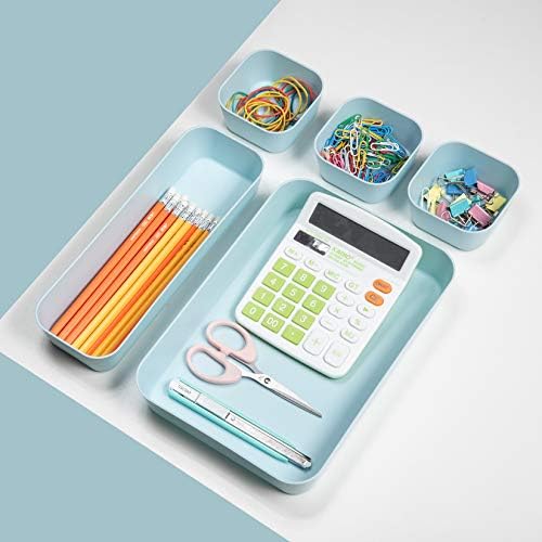 Color Plastic Desk Drawer Organizers For Makeup Bathroom Office Kitchen Vanity Drawer Storage Box Container Set Of 12 Blue
