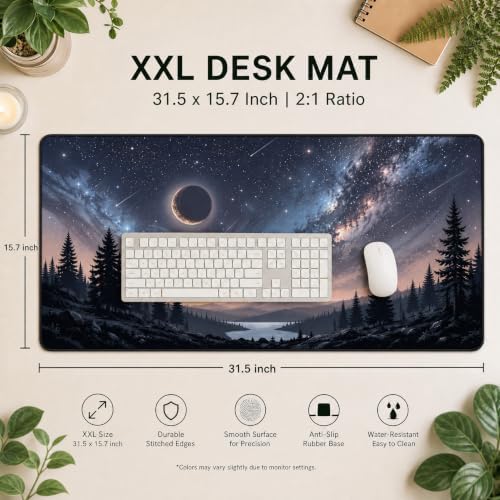XL Desk Mat 31.5x15.7Inch Galaxy Starry Sky Mouse Pad,Large Gaming Desk Pad