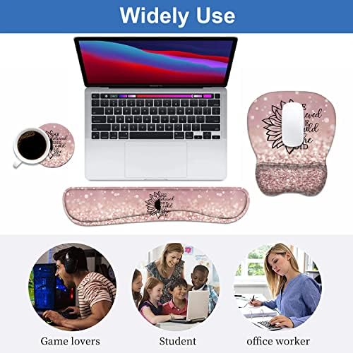Mouse Pad Wrist Support and Keyboard Wrist Rest Set with Coasters, She Believed She Could So She Did Inspirational Quote with Non-Slip PU Base Ergonomic Mousepad for Home Office Working Studying