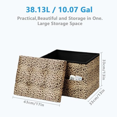 AmasSmile Ottoman with Storage,Folding Chest,17" Velvet,Leopard 2 Pack