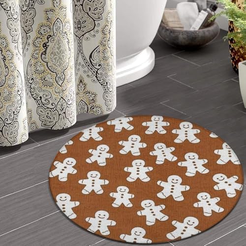 Large Machine Washable Circular Rugs, Home Decor Round Mat for Living Room Sofa Office Christmas Gingerbread