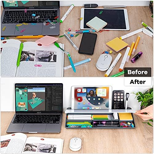 Varhomax Glass Desk Whiteboard with Storage, Desktop Organizer to-do List Memo Notepad Dry Erase White Board for Home Office and School Supplies (Gray)