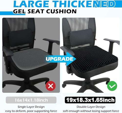 Gel Seat Cushion for Long Sitting Pressure Relief(Super Large & Thick) - Gel Cushions for Office Chairs - Tailbone Pain Relief Cushion, Sciatica & Back Support, Wheelchair Cushions & Car Seat Cushion
