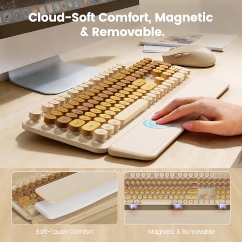 Wireless Keyboard and Mouse Combo, Magnetic Soft-Touch Wrist Rest, Beige