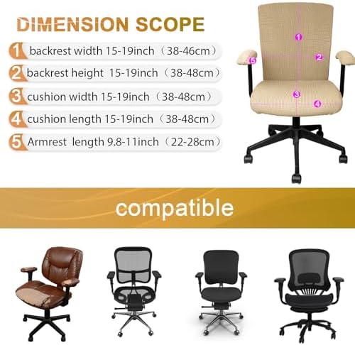 Tallew Office Chair Covers Set Computer Universal Protective Stretchable Chair Seat Covers Desk Armrest Slipcovers Pads Office Cushion Backrest for Rotating(Camel)