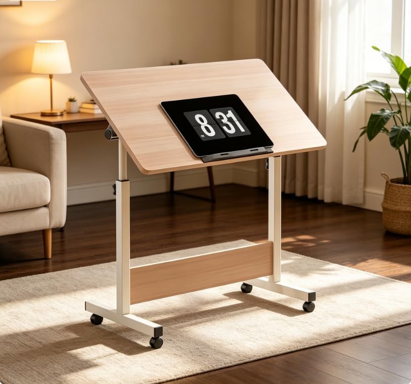 Takywep Adjustable Height Rolling Standing Desk, Mobile Foldable Sit Stand Workstation with Wheels for Laptop, Small Space Home Office Computer Table