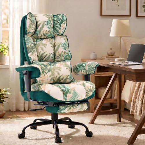 Efomao Watercolor Fabric Executive Office Chair Home Foot Rest, Green