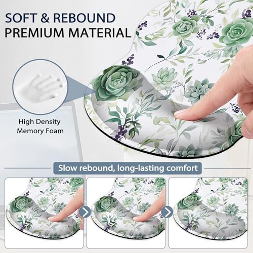Wrist Rest Support for Mouse Pad Keyboard Set, Succulent Plants Mouse Pad with Non Slip Rubber Base for Home and Office Typing Support