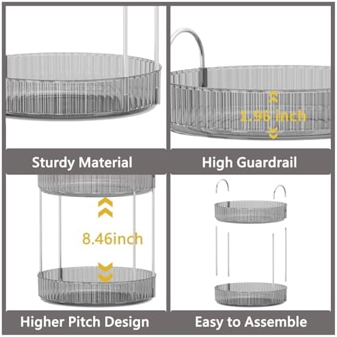 Asayuee 360 Rotating Makeup Organizer for Vanity,Bathroom Countertop Organizer,Spinning Perfume Organizer&Vanity Organizer(Grey-2 Tier)