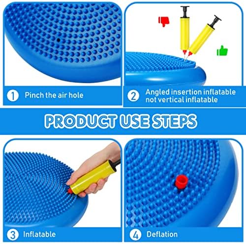 Sotiff 4 Pcs Inflated Wobble Cushion Wiggle Seat for Sensory Kids Flexible Seat for Classroom Wobble Disc with Inflation Pump Stability Balance Board for Adult Physical Therapy Exercise