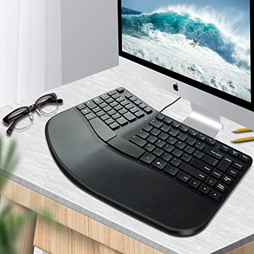 MCSaite Wired USB Compact Ergonomic Keyboard - Split Keyboard with Cushioned Wrist and Palm Support - 15.9x8.66x1.18 inches - Black - US English