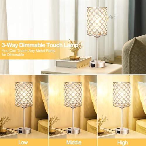 Champagne Gold Lamps for Night Stands, Crystal Table Lamp (Bulb Included)
