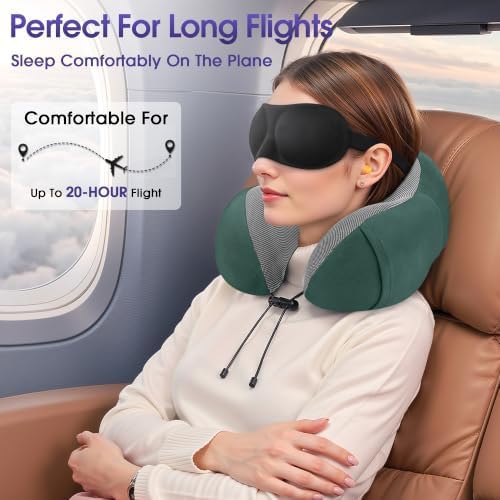 CloudBliss Neck Pillow for Sleeping, Memory Foam Travel Pillow, Green