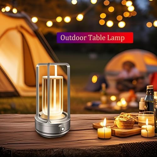 Cordless Table Lamp, 4000mAh Rechargeable Battery-Operated (Silver)