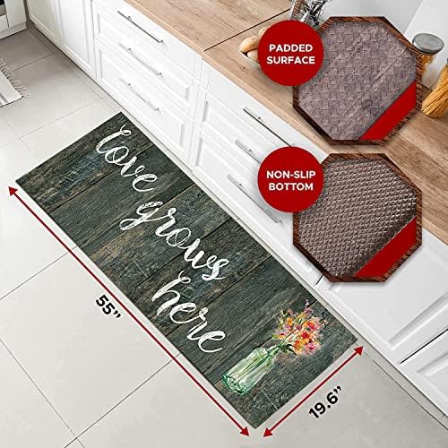 J&V TEXTILES Kitchen Mat Cushioned Anti Fatigue Floor Mat,19.6"x55", Thick Non Slip Waterproof Kitchen Rugs and Mats, Standing Mat for Kitchen,Floor,Home,Office,Desk,Sink,Laundry (Love Grows Here)