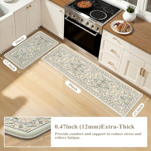Collive Kitchen Mats for Floor Cushioned Anti Fatigue, Beige Kitchen Rugs