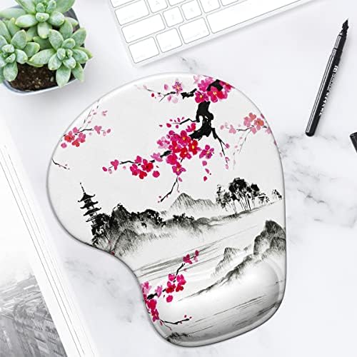 ITNRSIIET Ergonomic Mouse Pad with Gel Wrist Support Wrist Rest Smooth Surface Non-Slip PU Base Comfortable Office Supplies Pain Relief, 9.5 x 8 inches, Sakura