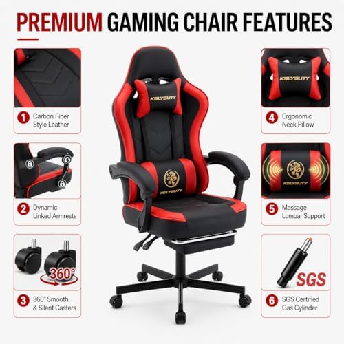 Mistpeople Gaming Chair, Ergonomic High Back Computer Chair with Footrest, Lumbar Support & Pocket Spring Cushion, Comfortable Swivel Home Office Desk Chair for Adults