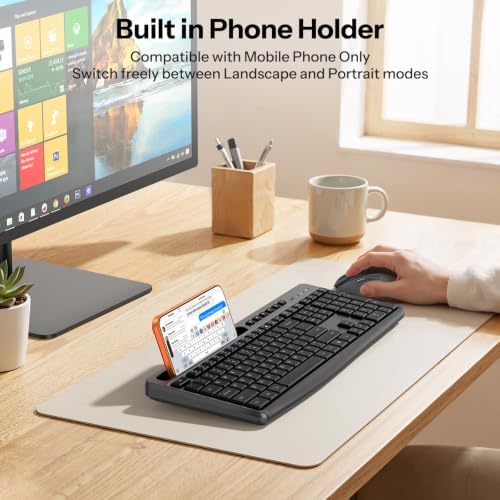OMOTON Wireless Keyboard and Mouse Combo,2.4G USB Receiver & Phone Holder