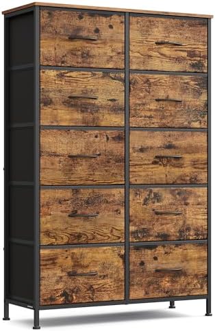 SONGMICS Dresser for Bedroom, Tall Dresser with 10 Fabric Drawers