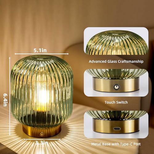 MJ PREMIER Rechargeable Table Lamp,Cordless Lamp with Memory Function,Green