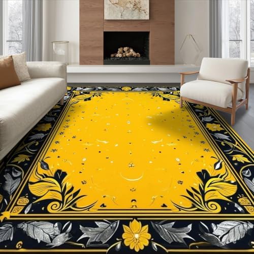 8'x10' Yellow Black Cat Golden Feline Motif Ultra-Soft Area Rug