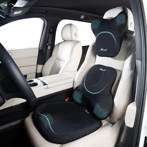 FLORICH Car Seat Cushion and Lumbar Support Pillow for Office Chair Car, Neck Headrest Pillow, Ergonomic Memory Foam, Pressure-Relieving Back Support for Car, Office Chair & Wheelchair – Deep Black