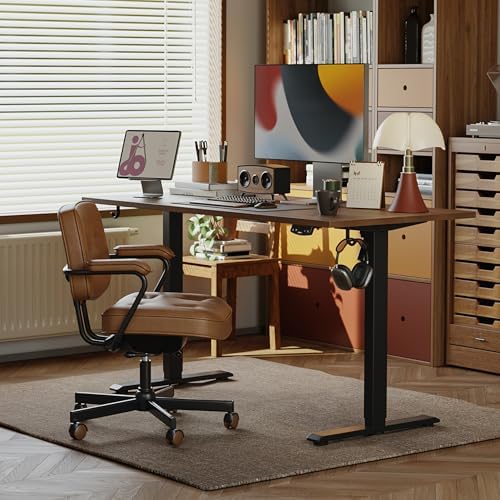 Agilestic 60*24 Inch Height Adjustable Electric Standing Desk, Dark Walnut