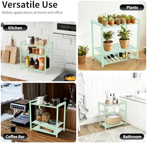 Adjustable Desktop Bookshelf, Metal Desk Shelf Organizer, Sage Green