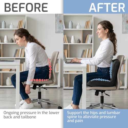 Memory Foam Seat Cushion,Office Chair Cushion with Lumbar Support for Back Pressure Relief, Car Seat Cushion with Adjustable Strap,Sciatica Pad Cushions for Car,Truck, Desk,Gaming Chair