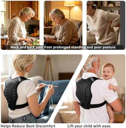 Posture Corrector for Women and Men Upper Back Brace Support Straightener Adjustable Mid Scoliosis Lower Pain Comfortable Relief Hunchback Slouching Kyphosis Invisible Under Fully Black S/M