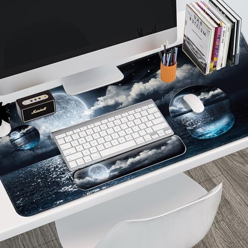 4 in 1 Mouse Pad Set with Wrist Rest for Keyboard,Desk Mat,Coaster-Ocean