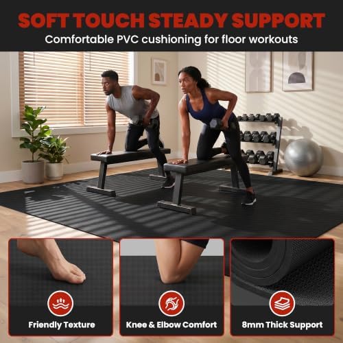 Large Exercise Mat, 7'x5'/6'x4'/8'x6'/10'x6', 8mm PVC Workout Mat