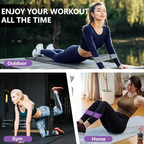 Exercise Bands, 3 Levels Fabric Resistance Bands for Working Out, Workout Bands Resistance for Women & Men, Multi-Colored Fabric Booty Bands for Leg Strength Training, Rehab, Yoga