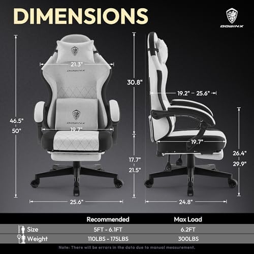 Dowinx Gaming Chair with Footrest, Ergonomic Desk Chair, Gray