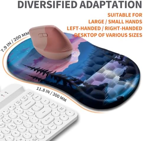 Ergonomic Joint Wrist Support Mouse Pad with Memory Foam Cushion Massage Bump, Carpal Tunnel Pain Relief Mousepad Slope Design for Wrist Rest, 11.8x7.9 in, Moon Down