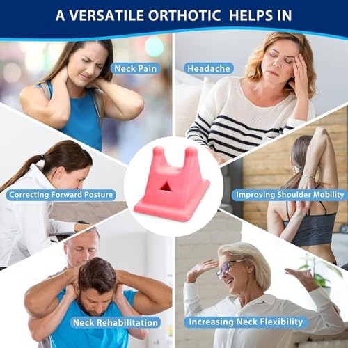 2 Set of Neck Massager & Stretcher, Cervical Traction Device for Shoulder Tension Release, Trigger Point Muscle Relaxer, Occipital Release Tool Travel Use, Non-Medical, Blue, Pink (M+L)