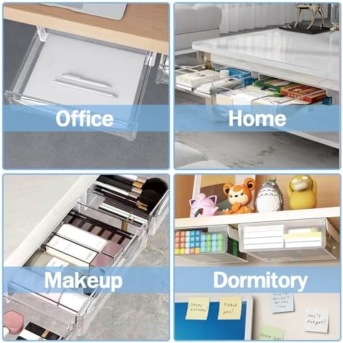 SVNNELP Large Under Desk Table Drawer Storage Organizer A4,Desk Accessories & Workspace Organizers,Hidden Self-Adhesive Under Table Pencil Tray Drawer for Office(Clear White)