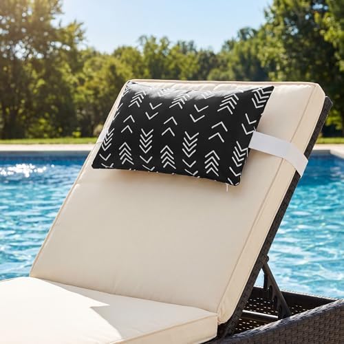 Black Geometric Outdoor Chaise Lounge Head Pillow 11"x16" Set of 2