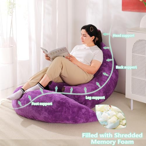 Banana Bean Bag Chair with Ottoman, Floor Sofa Bed with Footrest, Comfy Convertible Lounger for Teens & Adults, Plush Couch for Bedroom, Living Room or Dorm, M-Violet