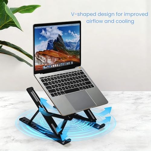Laptop Stand for Desk, Adjustable Foldable Portable Laptop Riser, ABS+Silicone Ventilated Cooling Notebook Holder for 10-17.3” Laptops & Tablets (Black)