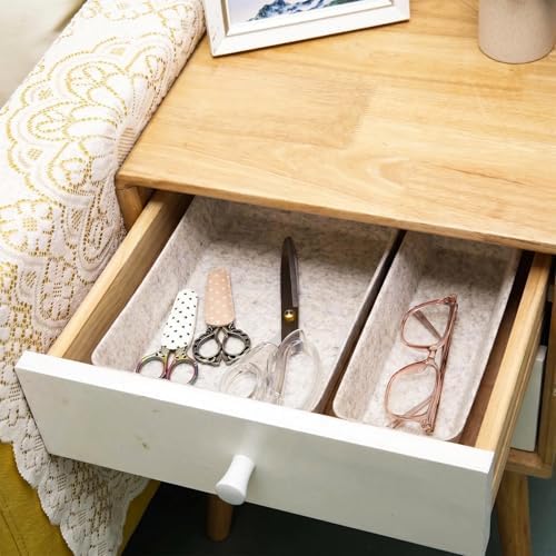 Felt Desk Drawer Organizer, 8pcs Shallow Storage Trays Bins, Office Accessories Box Inserts College Jewelry & Makeup Boxes Containers(Beige)