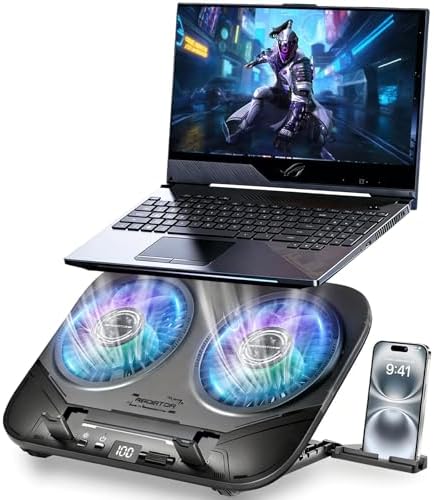 Upgraded Laptop Cooling Pad with Dual TEC Coolers & 2 Quiet Fans-RGB Laptop Cooler for 12-21in Laptops, Gaming Laptop Fan Cooling Pad Stand with Phone Holder, 100-Speed & 5-Height Adjustable, USB Port
