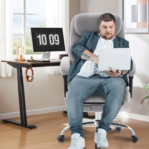 6-Point Massage Office Chair with Heated, Ergonomic Office Chair with Footrest & 45°Reclining High Back, Big and Tall Executive Office Chair 500LBS, Thick Cushion Desk Chair for Home Office, Grey