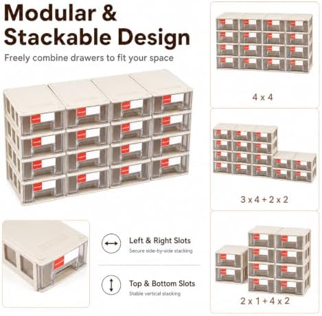16 Pack Stackable Desk Organizer Drawers for Craft Storage Gray