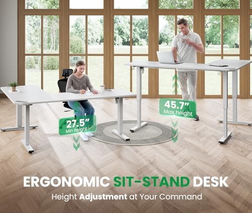63x55 L-Shaped Electric Standing Desk with Charging Station