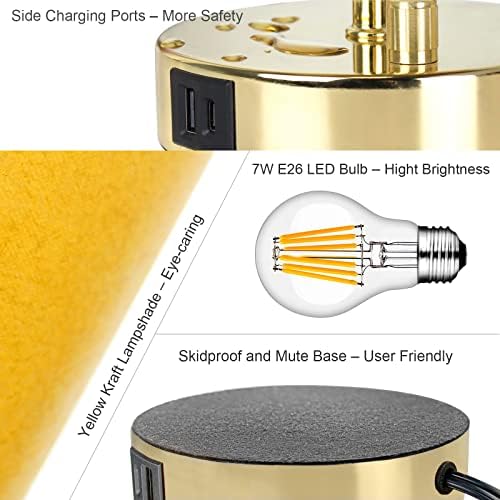 LTBLIGHT 15.75" H Fully Dimmable Bedside Table Lamp with USB Modern Gold